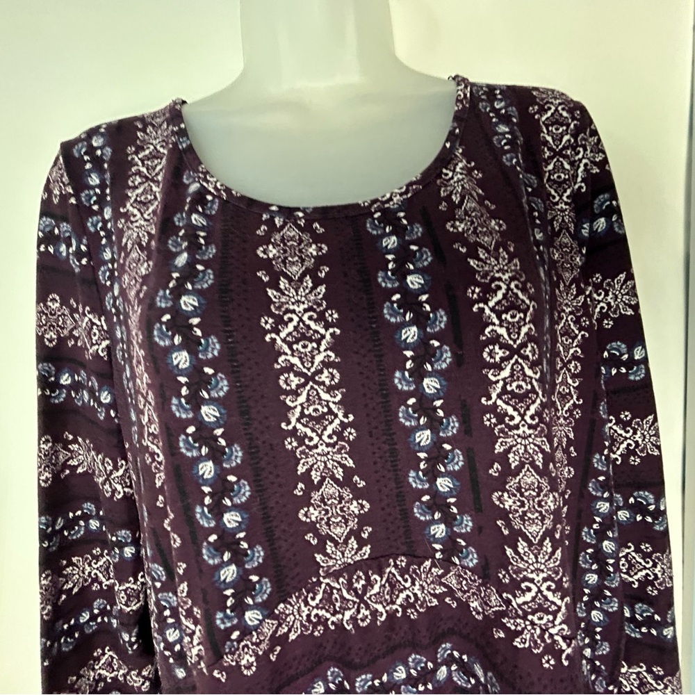 Cal Style Purple Black Blue Floral Tunic Dress Medium - Picture 7 of 11